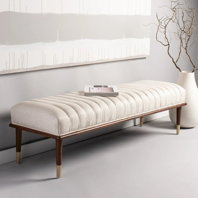 Banc rembourré avec pieds en bois - 160 cm (L) x 51 cm (P) x 46 cm (H)
