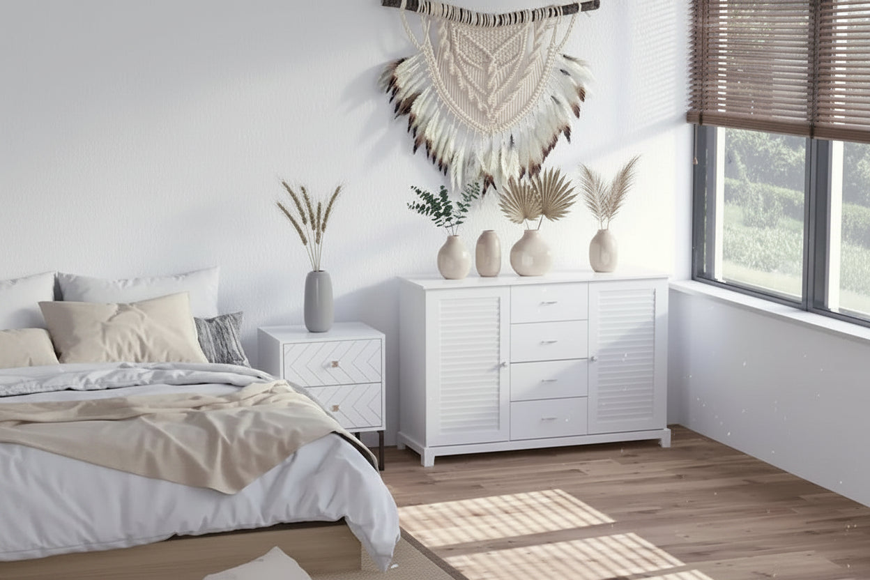 HOMCOM 47 Modern Storage Cabinet Buffet Sideboard with Drawers and Louvered Doors- White - 47.25 W x 15.75 D x 31.5 H