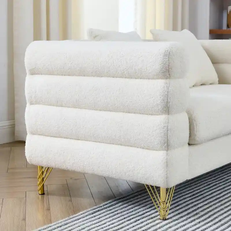 Canapé 3 places de 206 cm avec coussins lombaires et pieds en métal