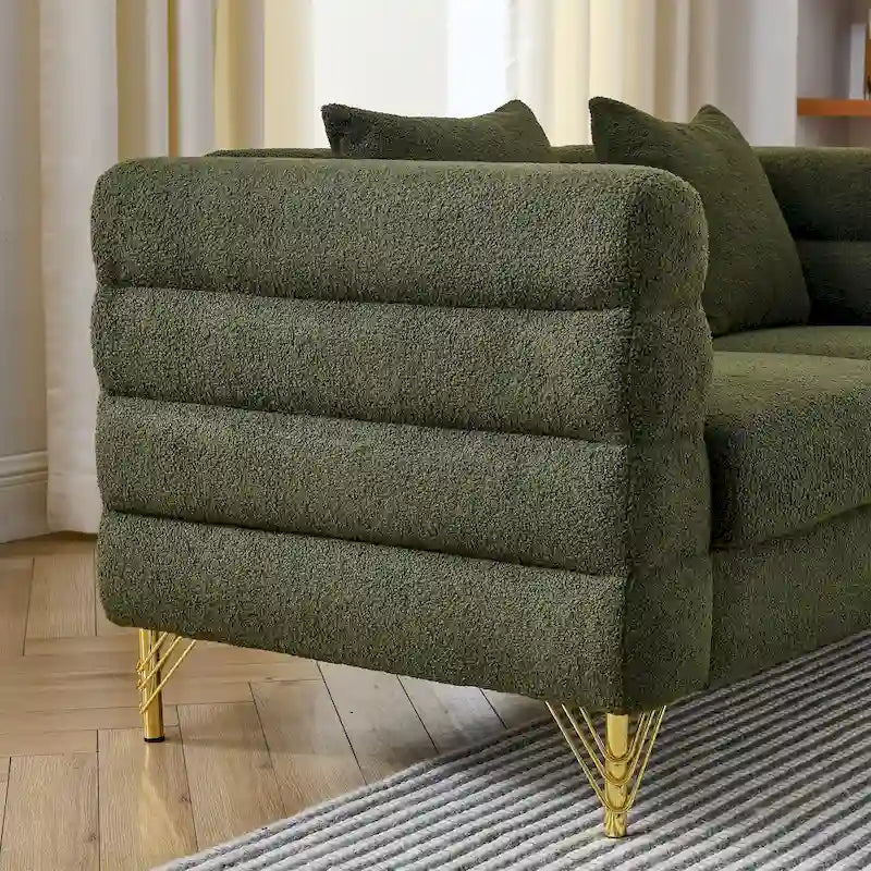 Canapé 3 places de 206 cm avec coussins lombaires et pieds en métal