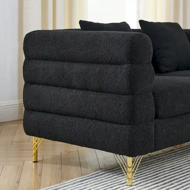 Canapé 3 places de 206 cm avec coussins lombaires et pieds en métal