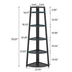 Étagère d'angle à 5 niveaux avec cadre en métal, 178 cm de hauteur