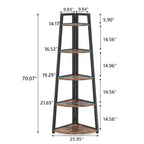 Étagère d'angle à 5 niveaux avec cadre en métal, 178 cm de hauteur