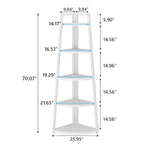 Étagère d'angle à 5 niveaux avec cadre en métal, 178 cm de hauteur