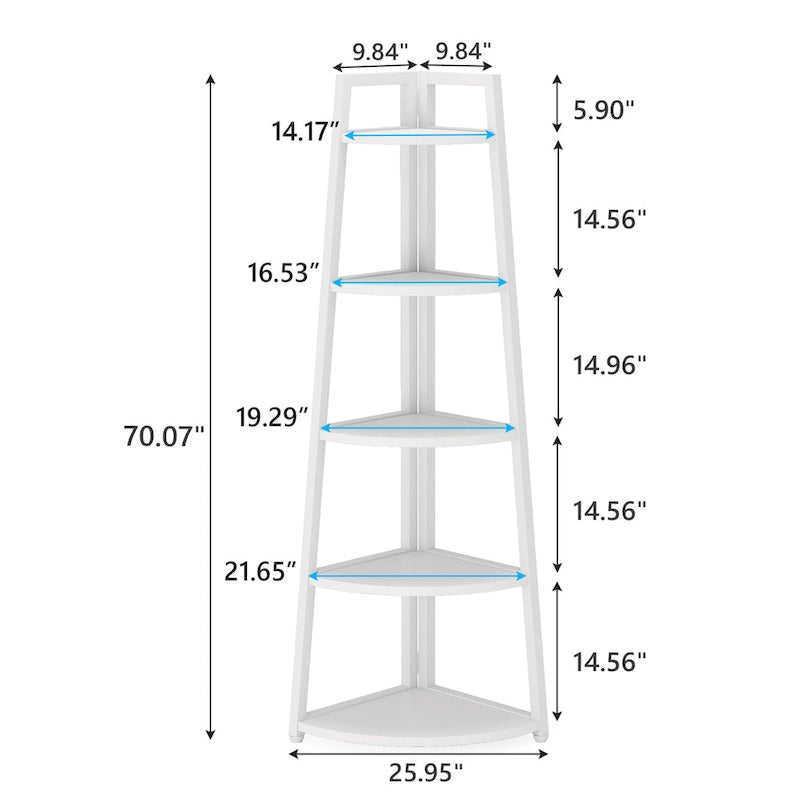 Étagère d'angle à 5 niveaux avec cadre en métal, 178 cm de hauteur