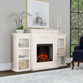 Cheminée électrique avec console, bibliothèque et rangements, couleur ivoire