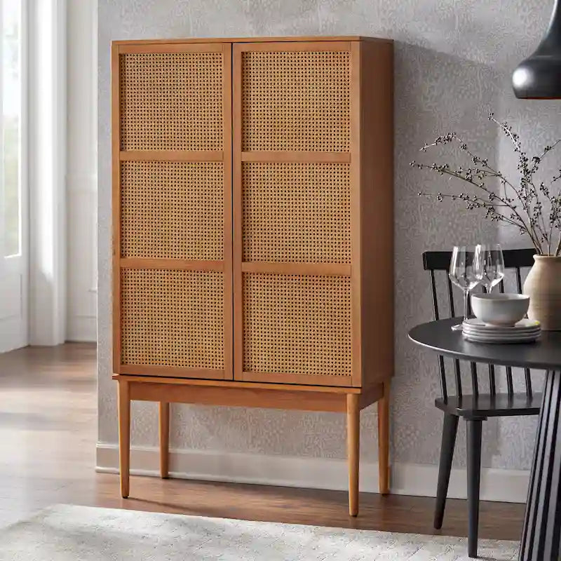 Meuble de rangement en rotin naturel avec étagères réglables