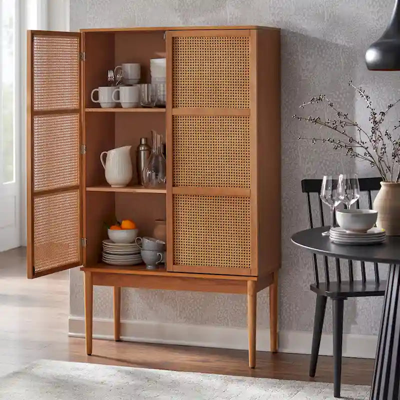 Meuble de rangement en rotin naturel avec étagères réglables