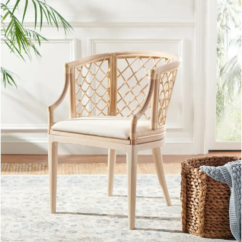 Fauteuil en rotin tressé avec coussin amovible
