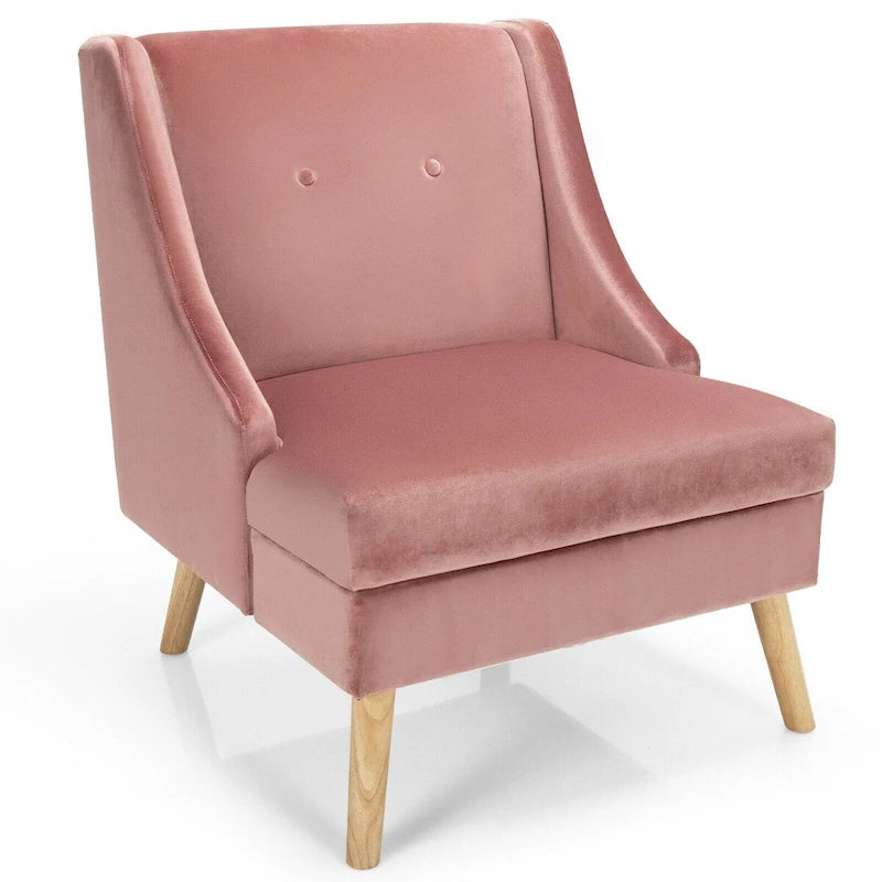 Fauteuil d'appoint Swoop avec revêtement en velours et pieds en bois d'hévéa