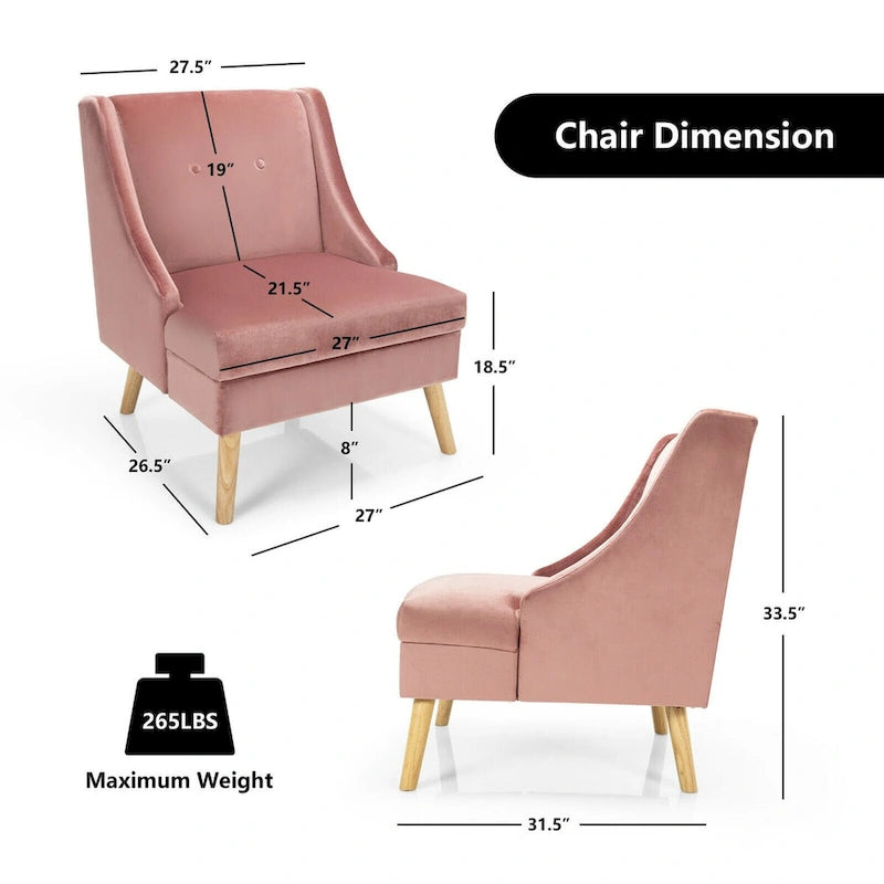 Fauteuil d'appoint Swoop avec revêtement en velours et pieds en bois d'hévéa