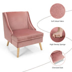 Fauteuil d'appoint Swoop avec revêtement en velours et pieds en bois d'hévéa