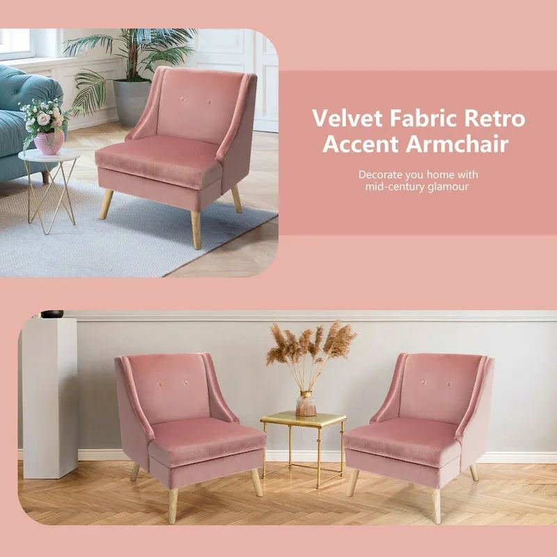Fauteuil d'appoint Swoop avec revêtement en velours et pieds en bois d'hévéa