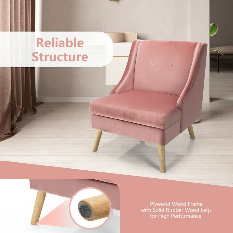 Fauteuil d'appoint Swoop avec revêtement en velours et pieds en bois d'hévéa