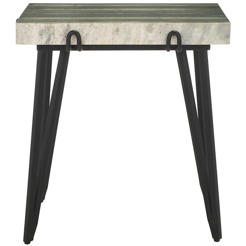 Table d'appoint en marbre avec incrustation en laiton et pieds épingle à cheveux