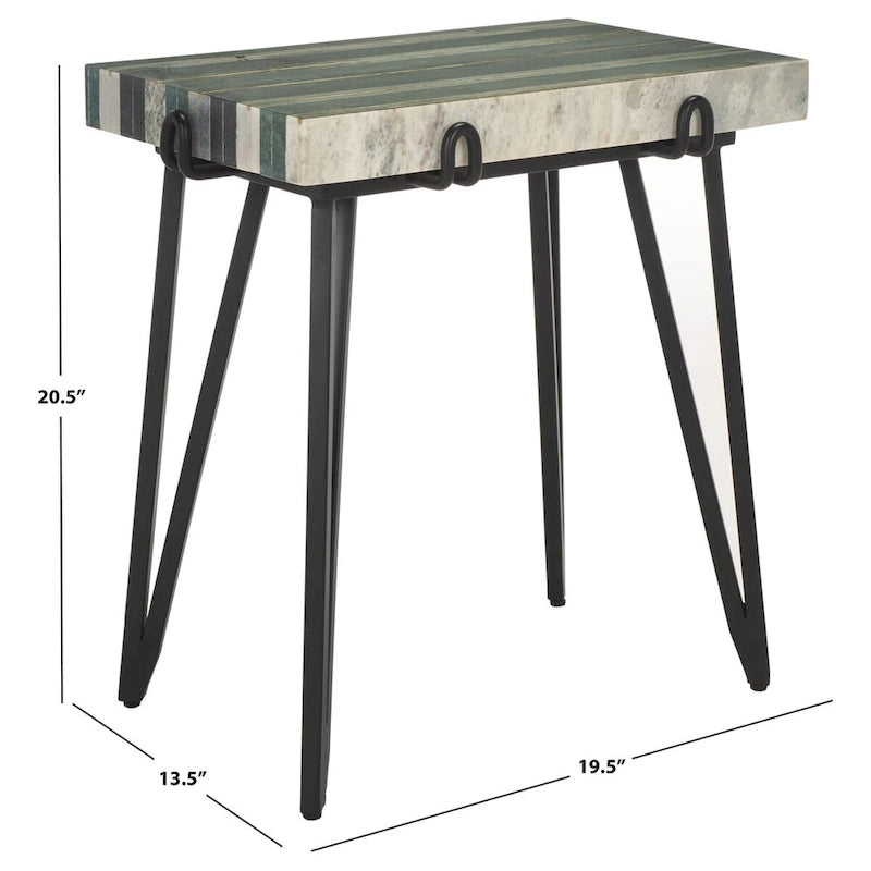 Table d'appoint en marbre avec incrustation en laiton et pieds épingle à cheveux