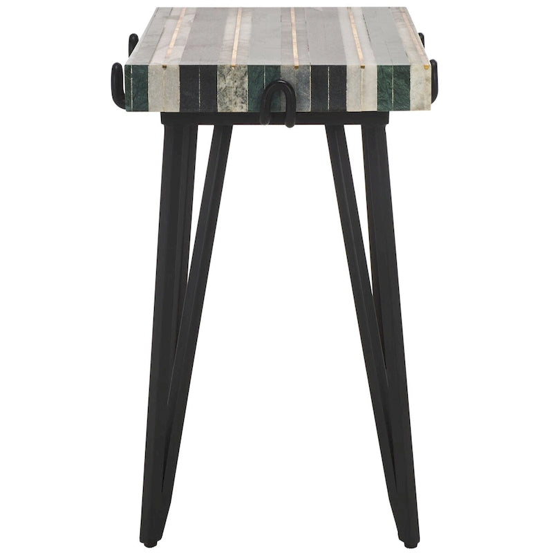Table d'appoint en marbre avec incrustation en laiton et pieds épingle à cheveux
