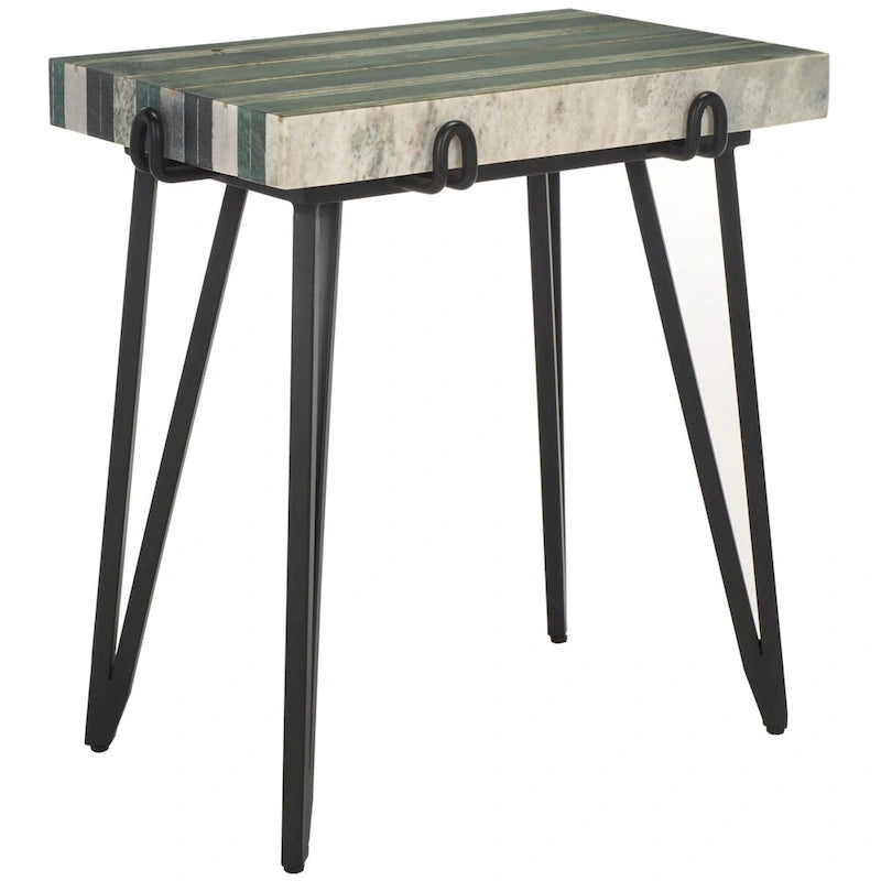 Table d'appoint en marbre avec incrustation en laiton et pieds épingle à cheveux