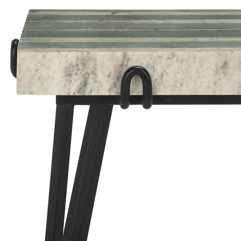 Table d'appoint en marbre avec incrustation en laiton et pieds épingle à cheveux