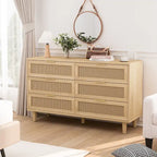 Commode en rotin à 6 tiroirs avec cadre en bois