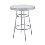 Table de bar ronde avec jupe cannelée et plateau laqué blanc