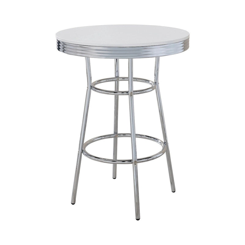 Table de bar ronde avec jupe cannelée et plateau laqué blanc
