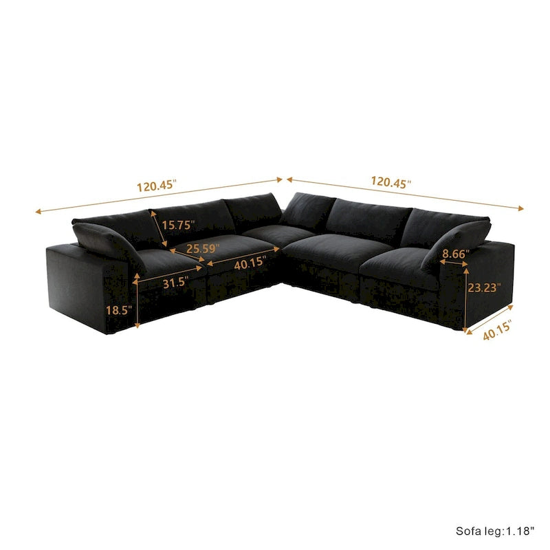 Canapé d'angle modulable en V – Revêtement en lin, coussins déhoussables