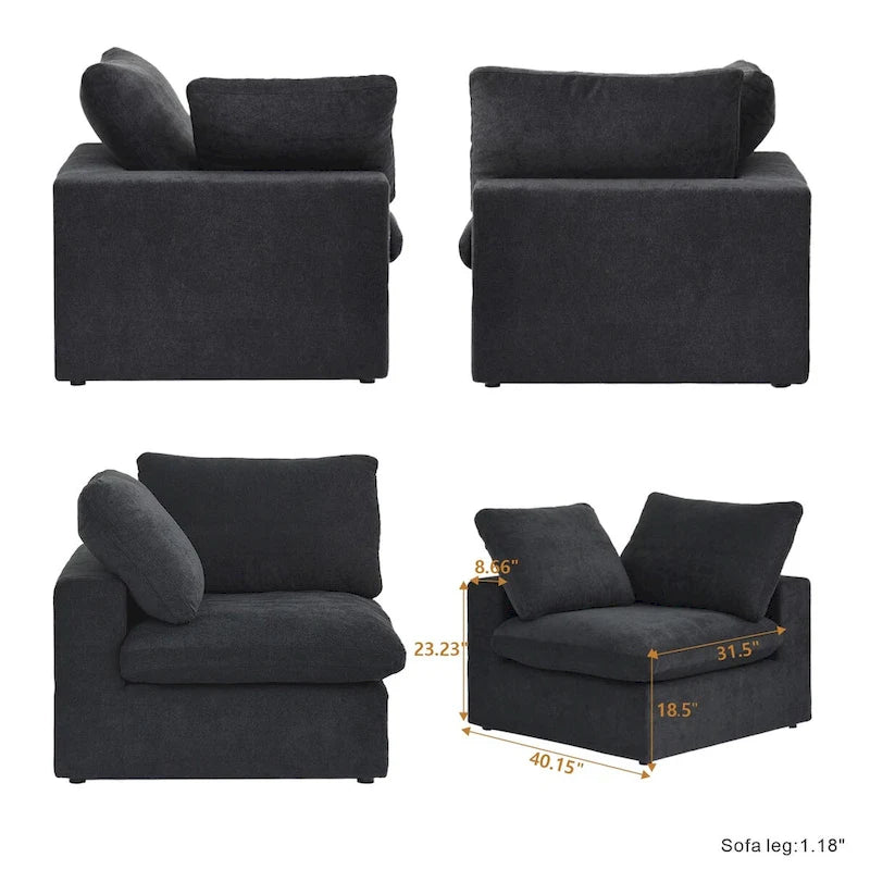 Canapé d'angle modulable en V – Revêtement en lin, coussins déhoussables