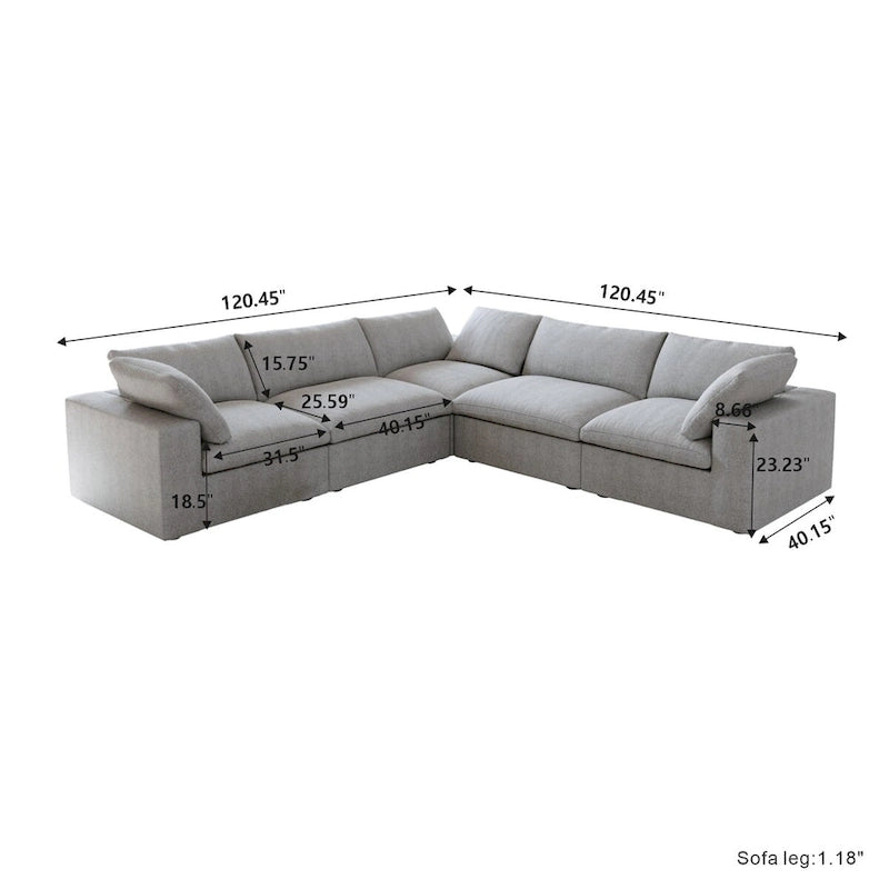 Canapé d'angle modulable en V – Revêtement en lin, coussins déhoussables