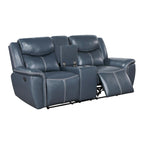 Causeuse inclinable en similicuir bleu avec console centrale