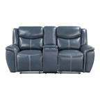 Causeuse inclinable en similicuir bleu avec console centrale