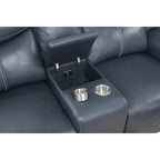 Causeuse inclinable en similicuir bleu avec console centrale