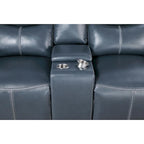 Causeuse inclinable en similicuir bleu avec console centrale