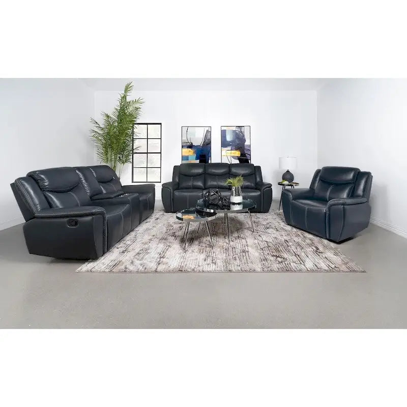 Causeuse inclinable en similicuir bleu avec console centrale