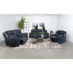 Causeuse inclinable en similicuir bleu avec console centrale