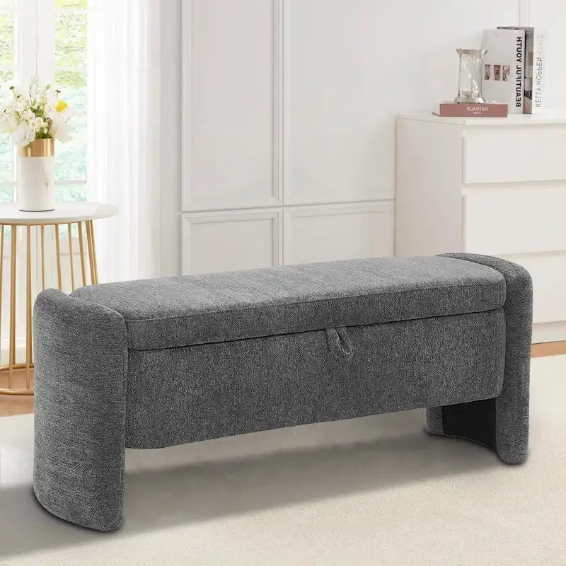 Banc de rangement en tissu chenille avec couvercle à charnière