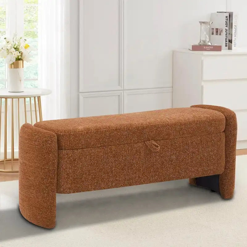 Banc de rangement en tissu chenille avec couvercle à charnière