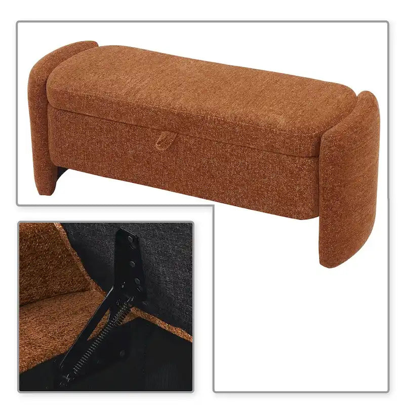 Banc de rangement en tissu chenille avec couvercle à charnière
