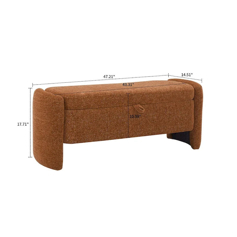 Banc de rangement en tissu chenille avec couvercle à charnière