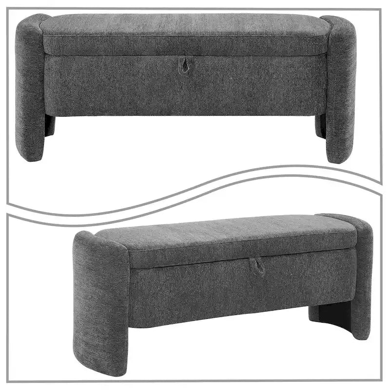 Banc de rangement en tissu chenille avec couvercle à charnière