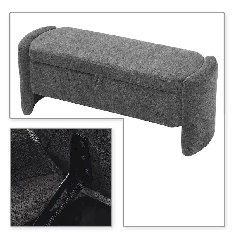 Banc de rangement en tissu chenille avec couvercle à charnière