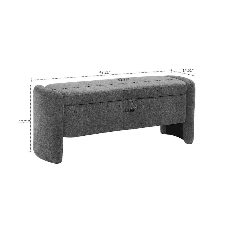 Banc de rangement en tissu chenille avec couvercle à charnière