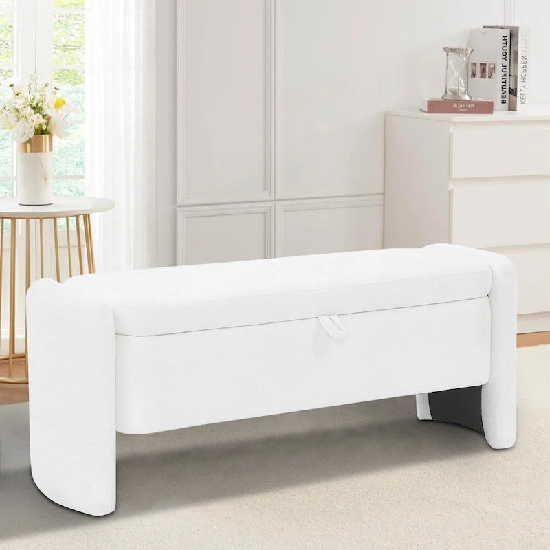 Banc de rangement en tissu chenille avec couvercle à charnière