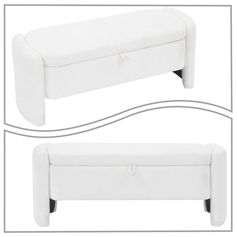 Banc de rangement en tissu chenille avec couvercle à charnière