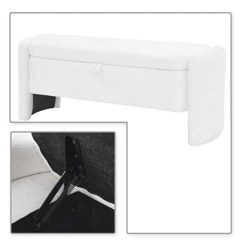 Banc de rangement en tissu chenille avec couvercle à charnière