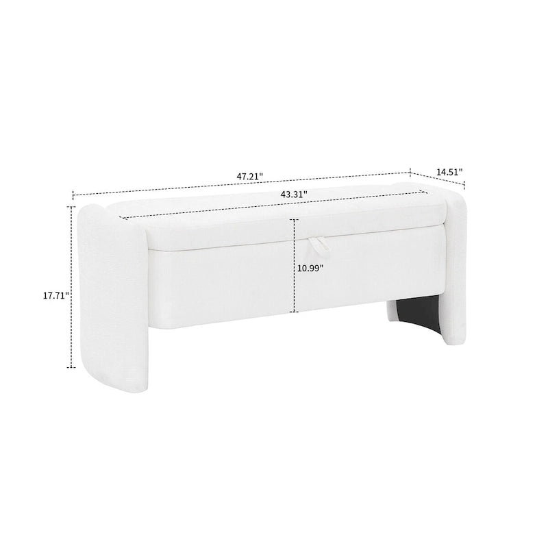 Banc de rangement en tissu chenille avec couvercle à charnière