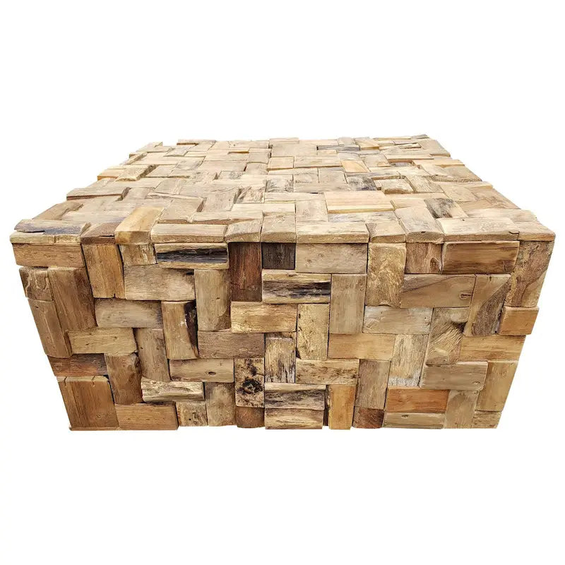 Table basse de 32 pouces en bois de teck recyclé