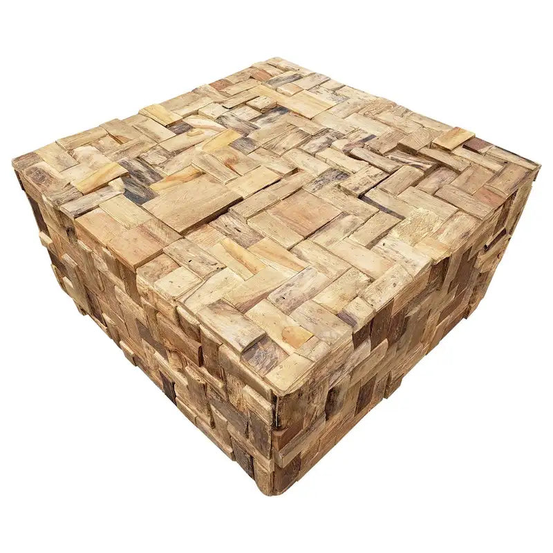 Table basse de 32 pouces en bois de teck recyclé