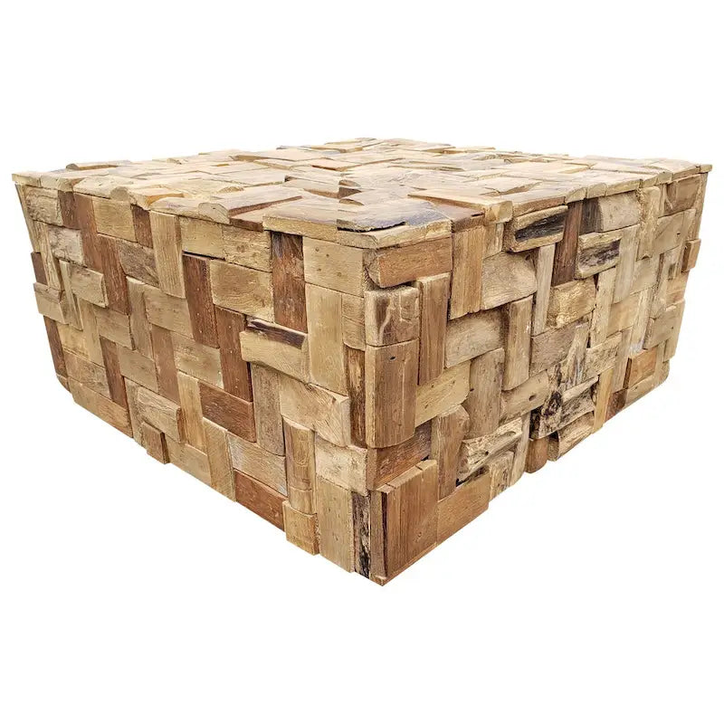 Table basse de 32 pouces en bois de teck recyclé