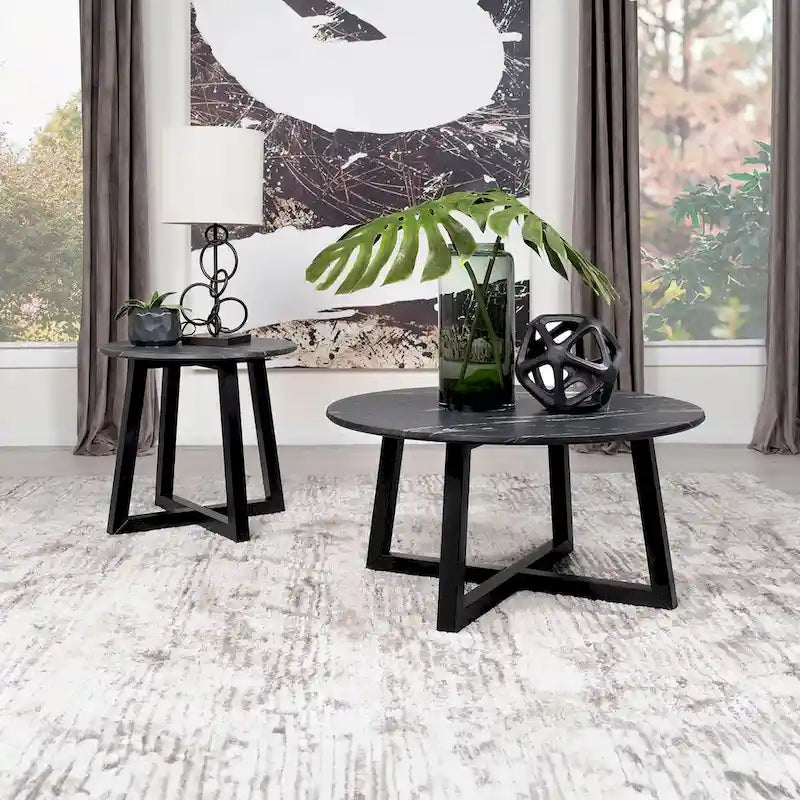 Table d'appoint noire avec plateau en faux marbre